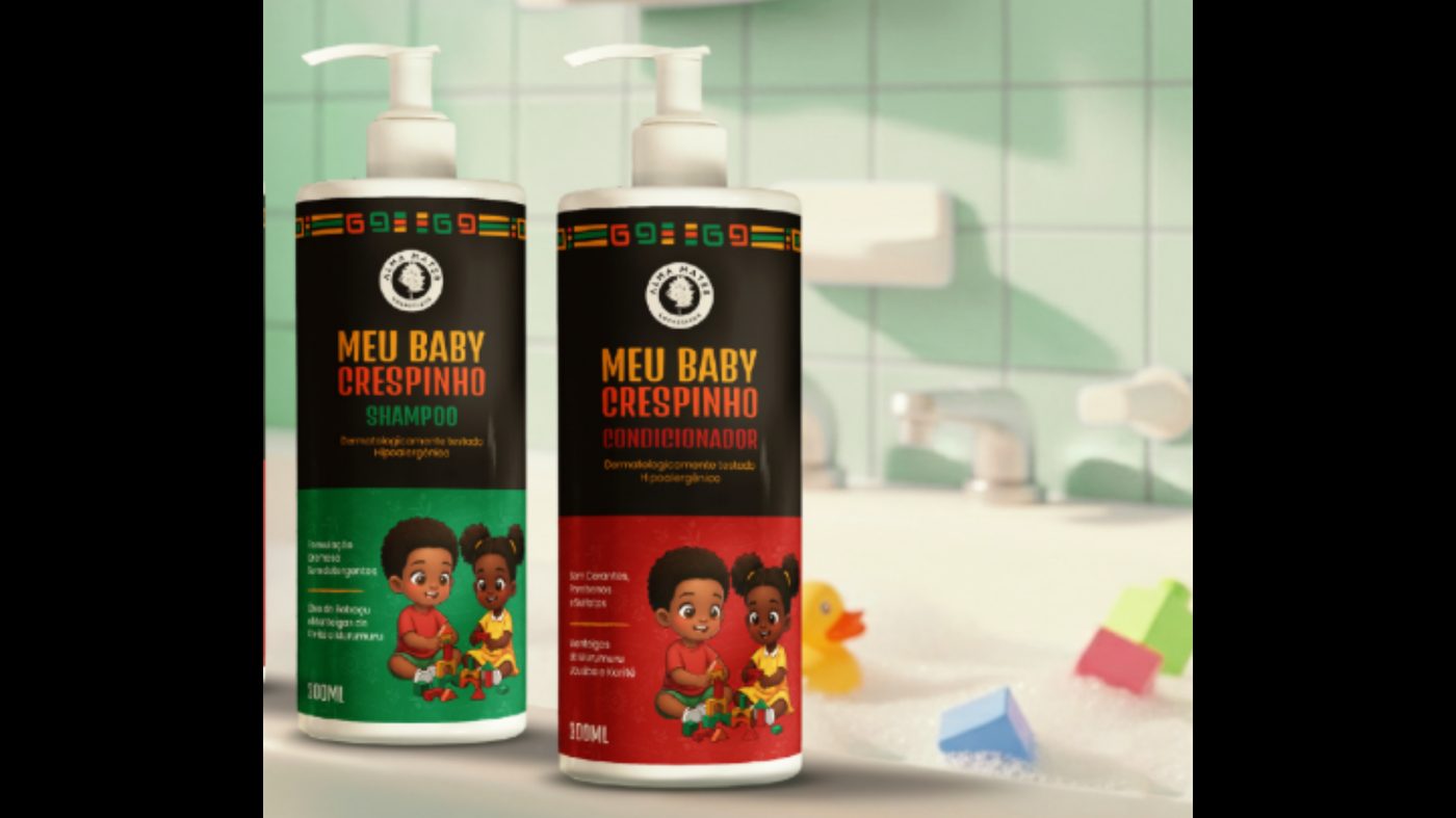 Produtos da linha Meu Baby Crespinho, da Alma Mater Cosméticos